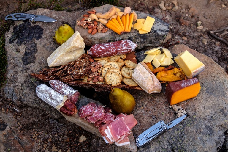 A backcountry charcuterie board. Photo by Cliff Rosson. 