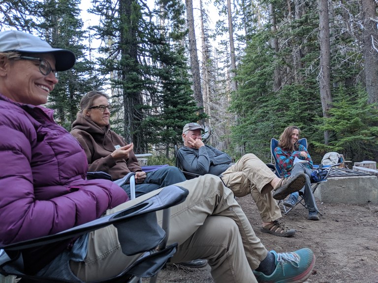 Volunteers relax after a long day of trail work. Photo by Own Vogeli. 