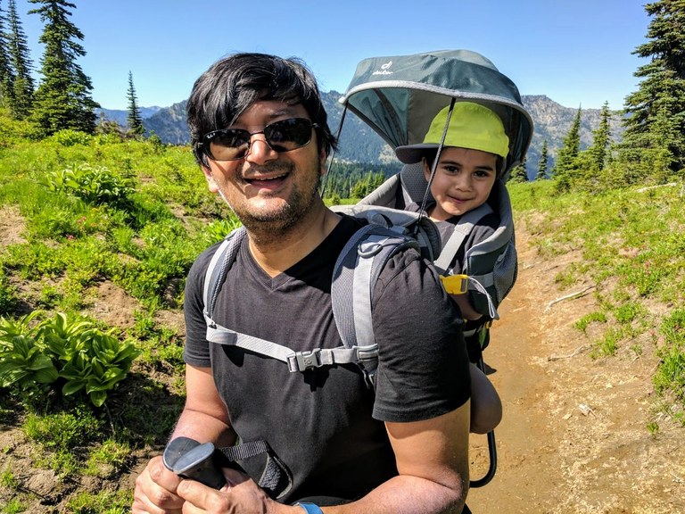Father and son hiking. Photo by Jessica Bora. 