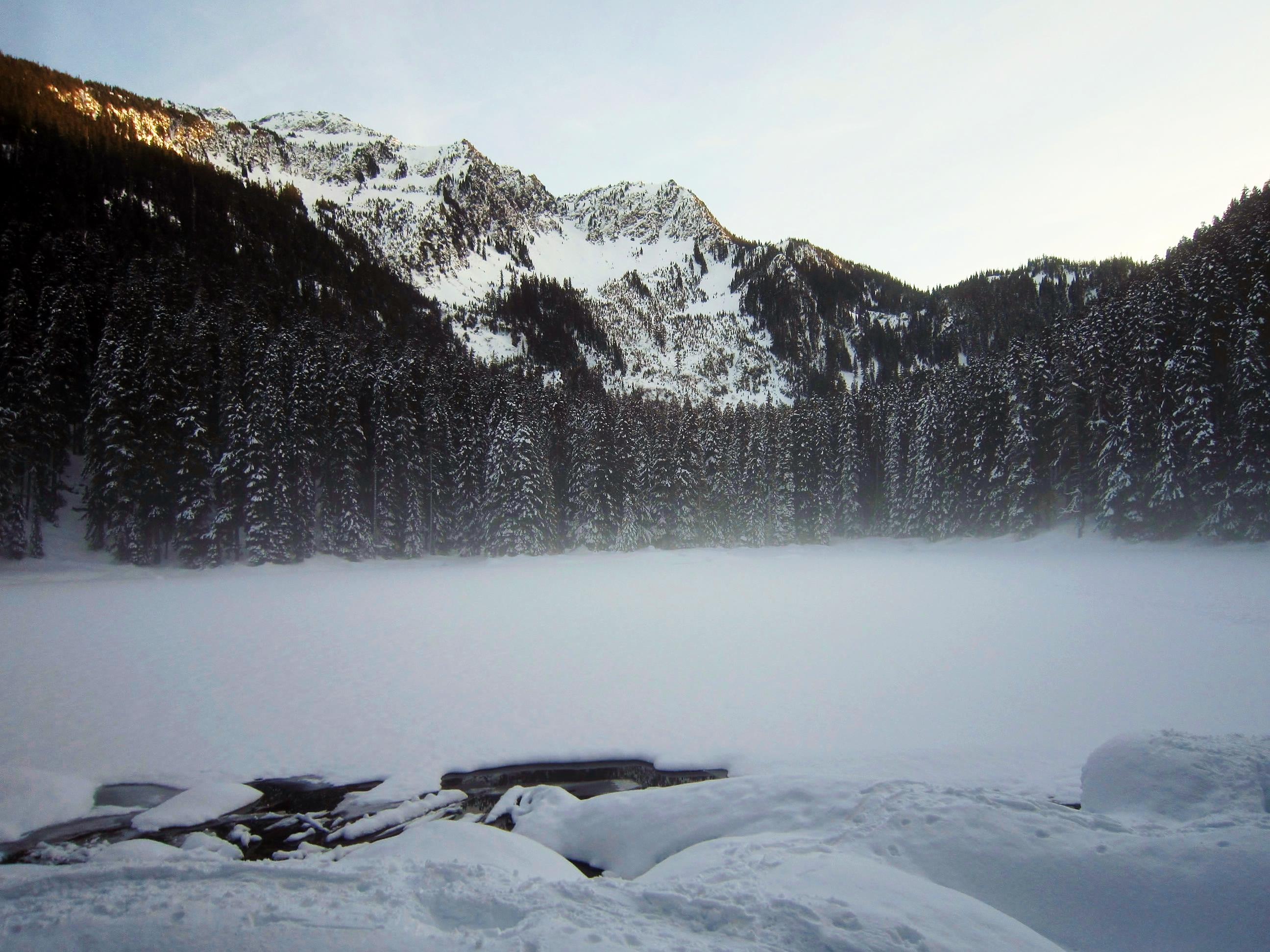 Lanham Lake Snowshoe. Photo by Eric@trail. snow-covered Lanham Lake