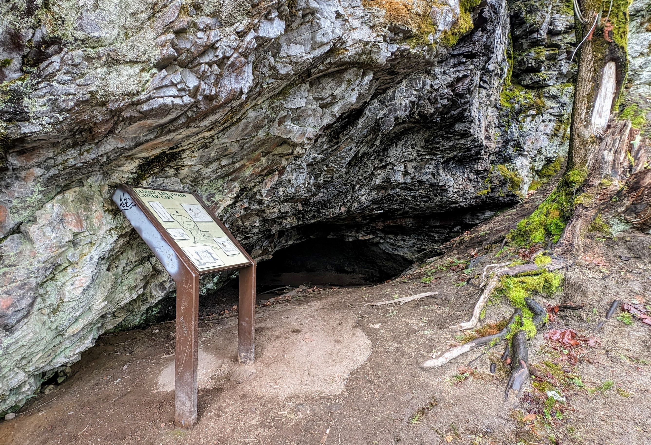 Interpretive sign in Layser Cave. Photo by trip reporter Eric Katanaboy.