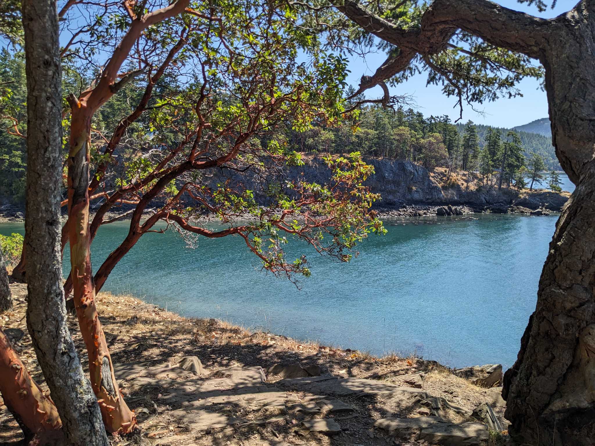 View of the water from the bluff at Obstruction Pass State Park. Photo by Travel&Hike.