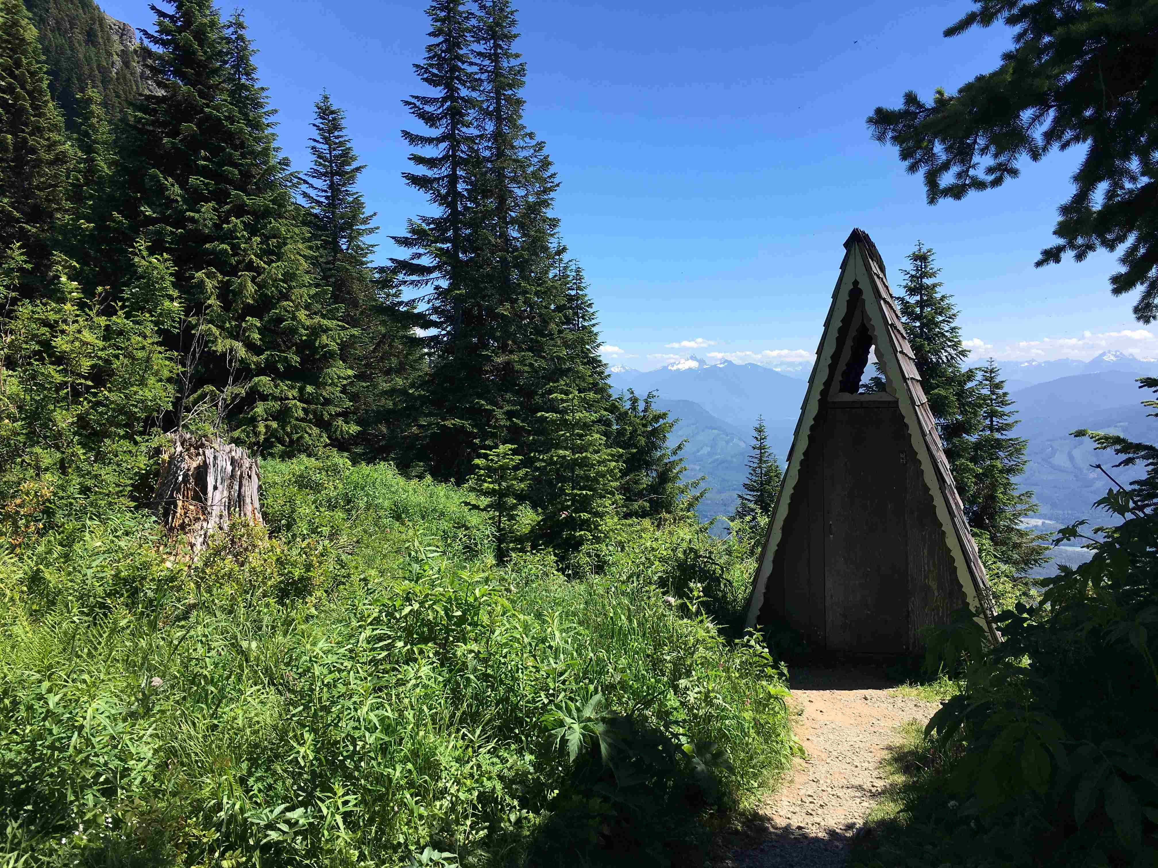 A-frame outhouse at the trailhead parking lot on the Sauk Mountain trail. Photo by Tree Hugger.