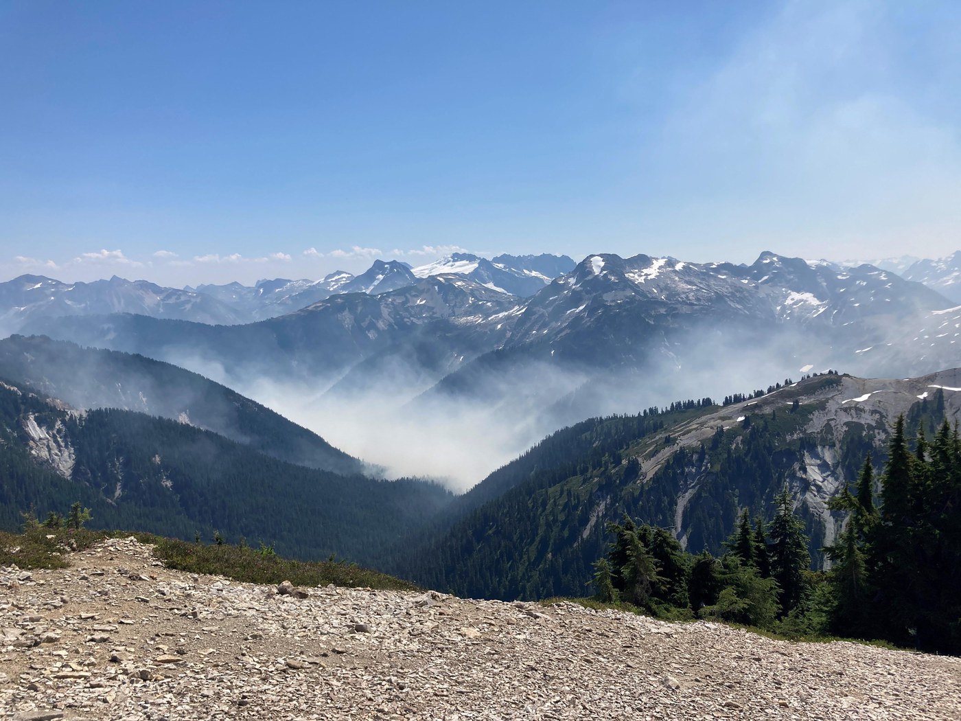 summit view of surrounding mountains and alpine rock