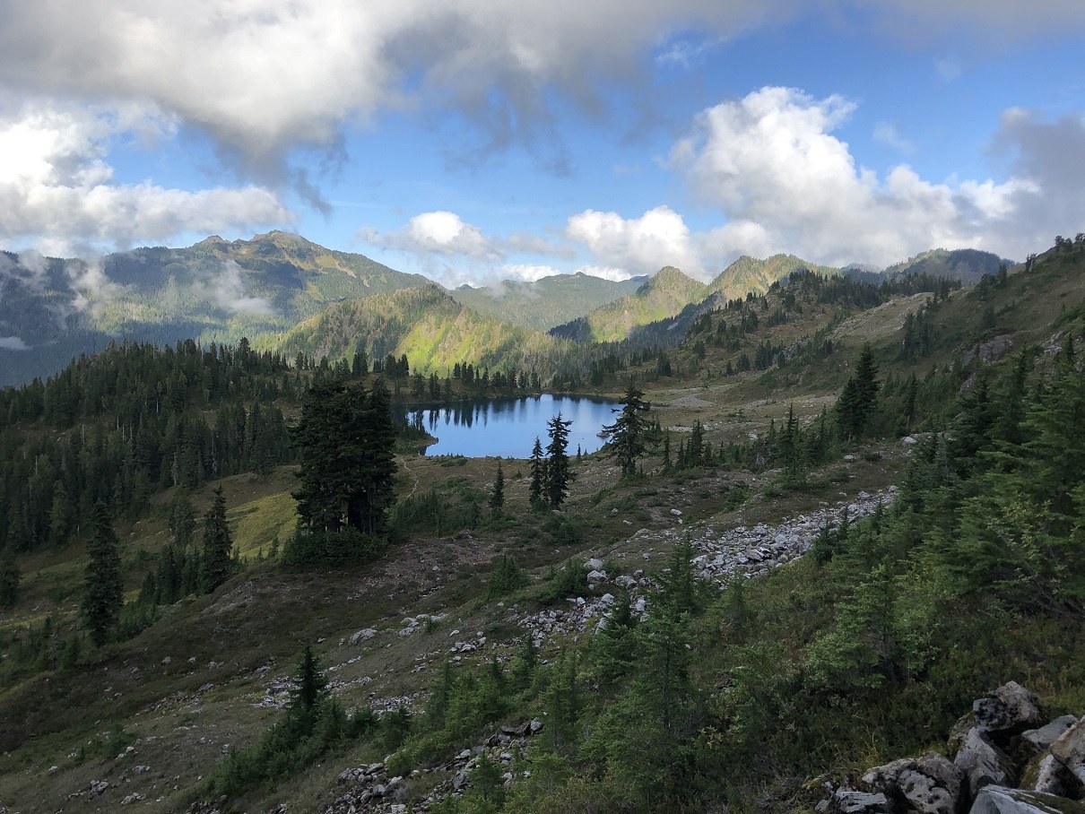 Valley view with mountains and lakes