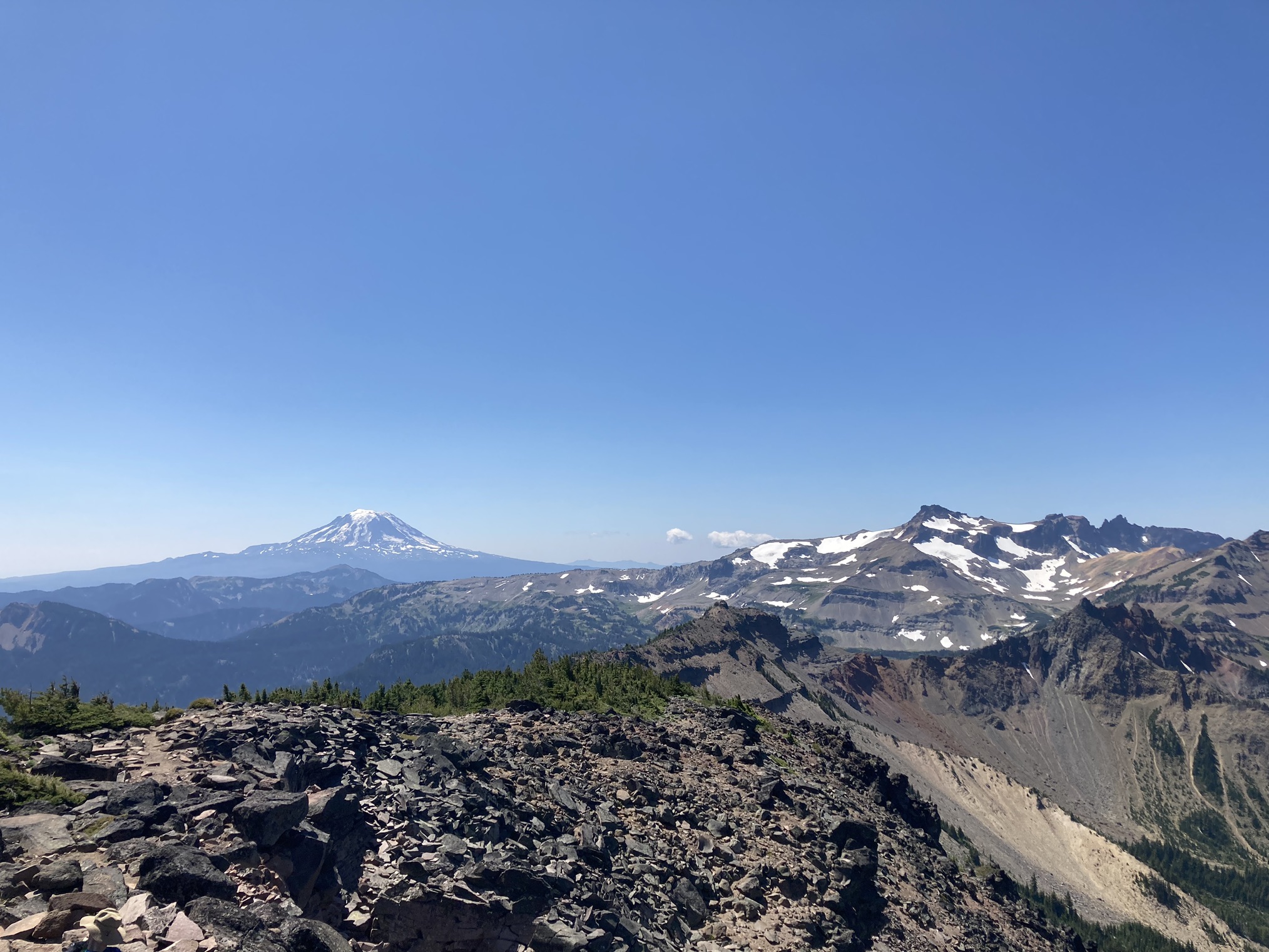 View of Rainier and the Goat Rocks Wilderness from the Bear Creek Mountain trail. Photo by crescentmt.