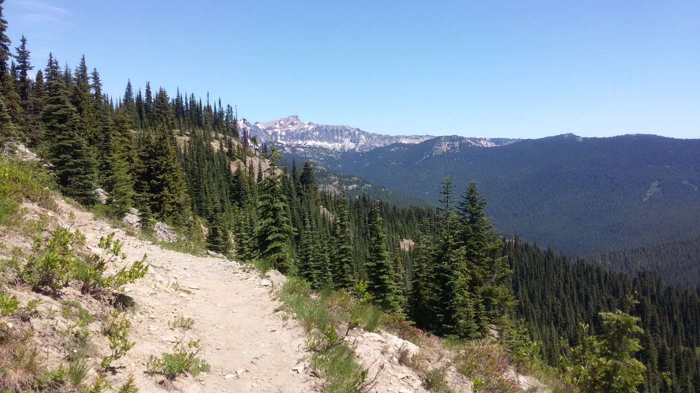 Trail with mountain in the distance.