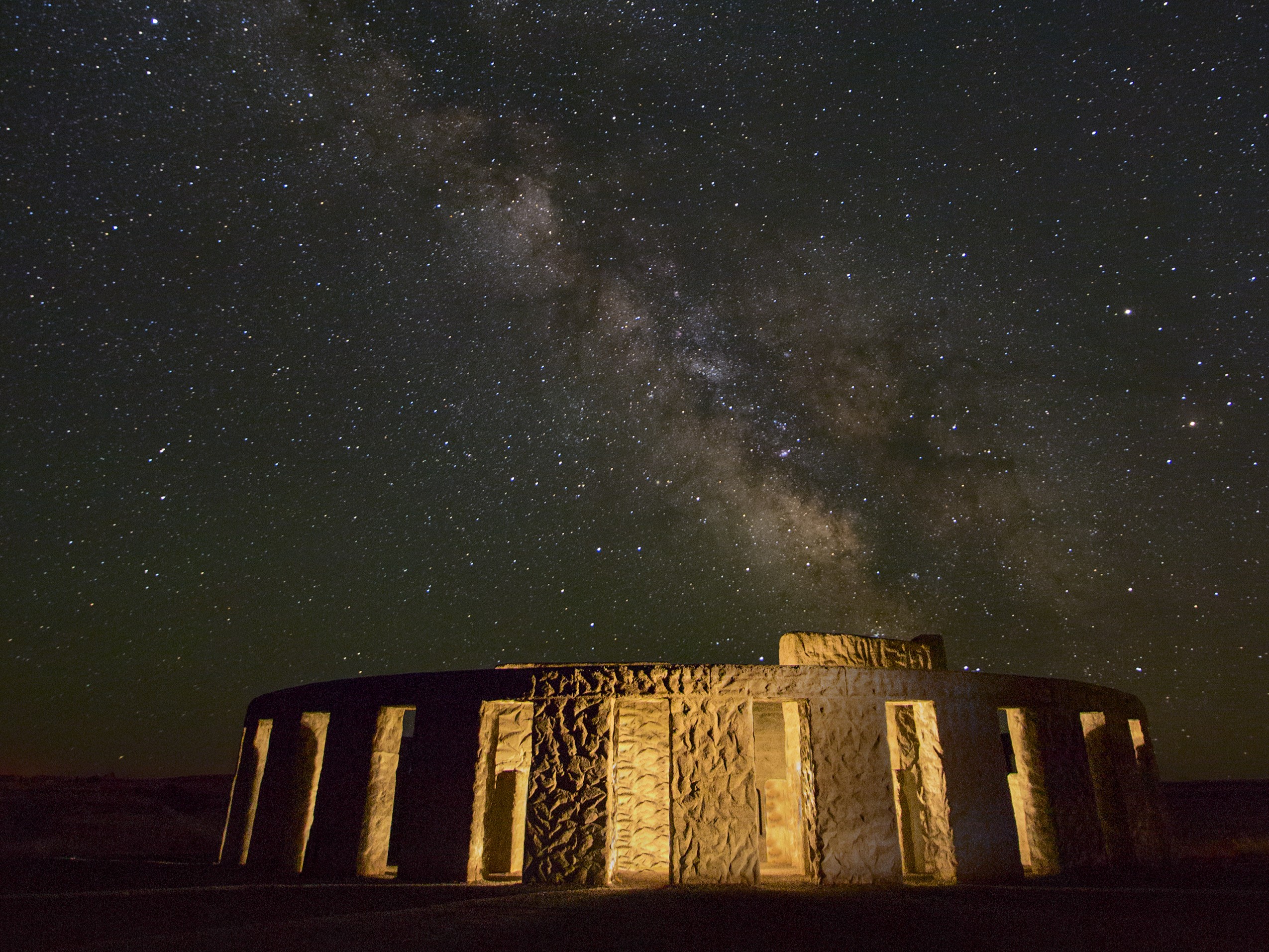 Maryhill State Park and Stonehenge Memorial. The Stonehenge Memorial at Maryhill State Park at night. Photo by Juan Aguilera.