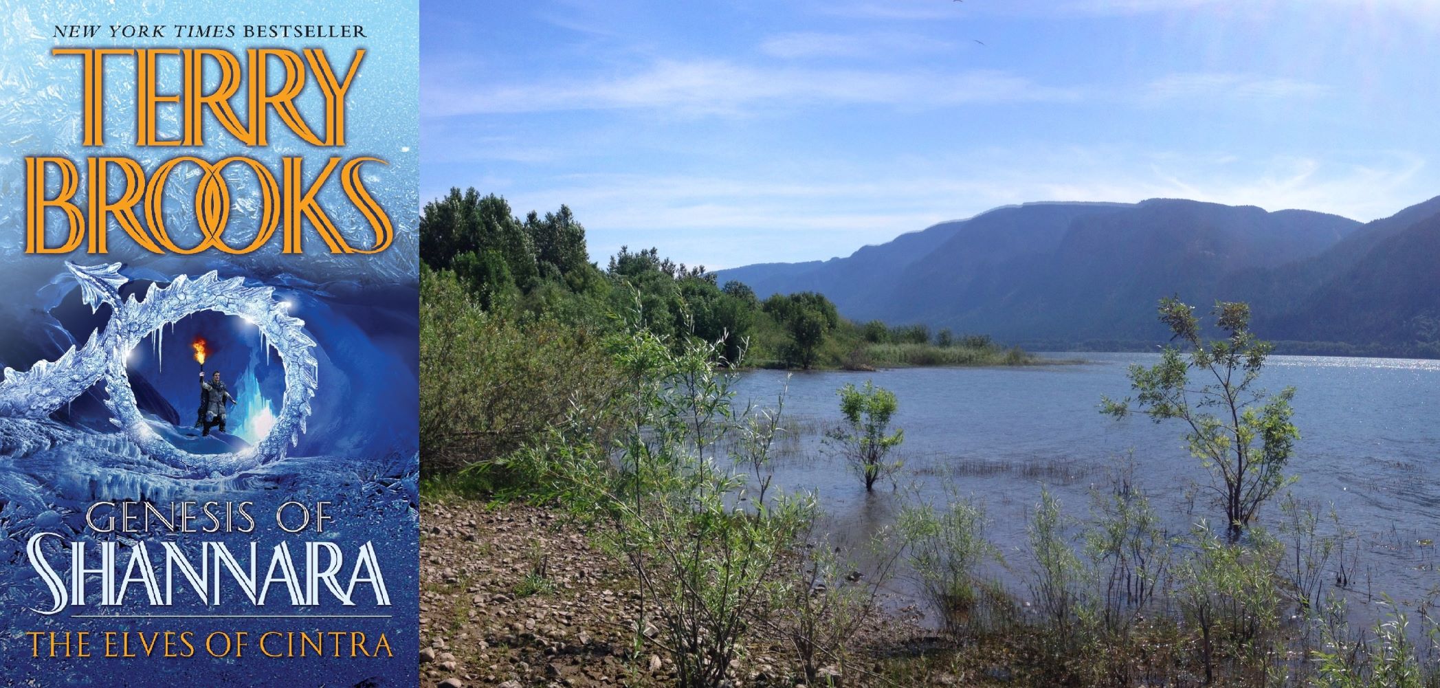 View of the Columbia River Gorge from St. Cloud. Photo by Ryan Ojerio. Cover of The Elves of Cintra by Terry Brooks.