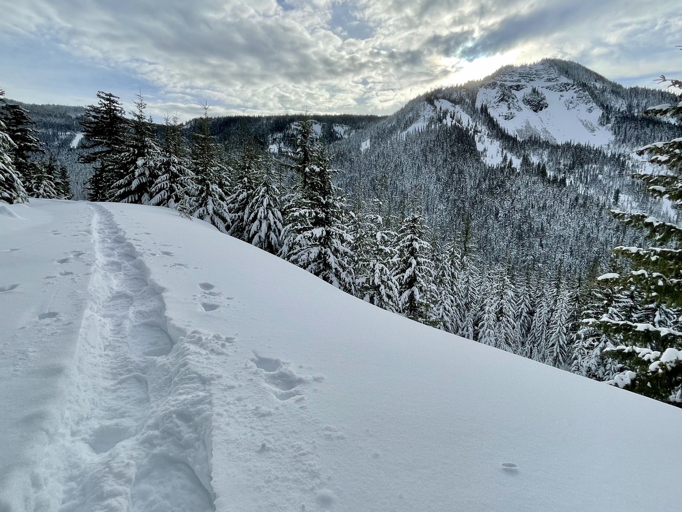 A road full of deep snow. 