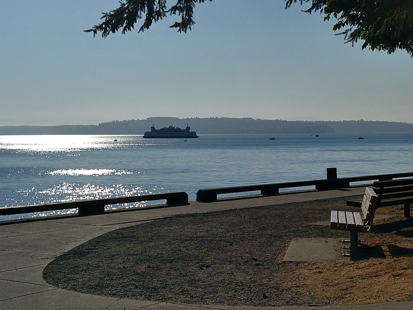 A paved trail curves around the puget sound waterfront. Photo by Criada. 