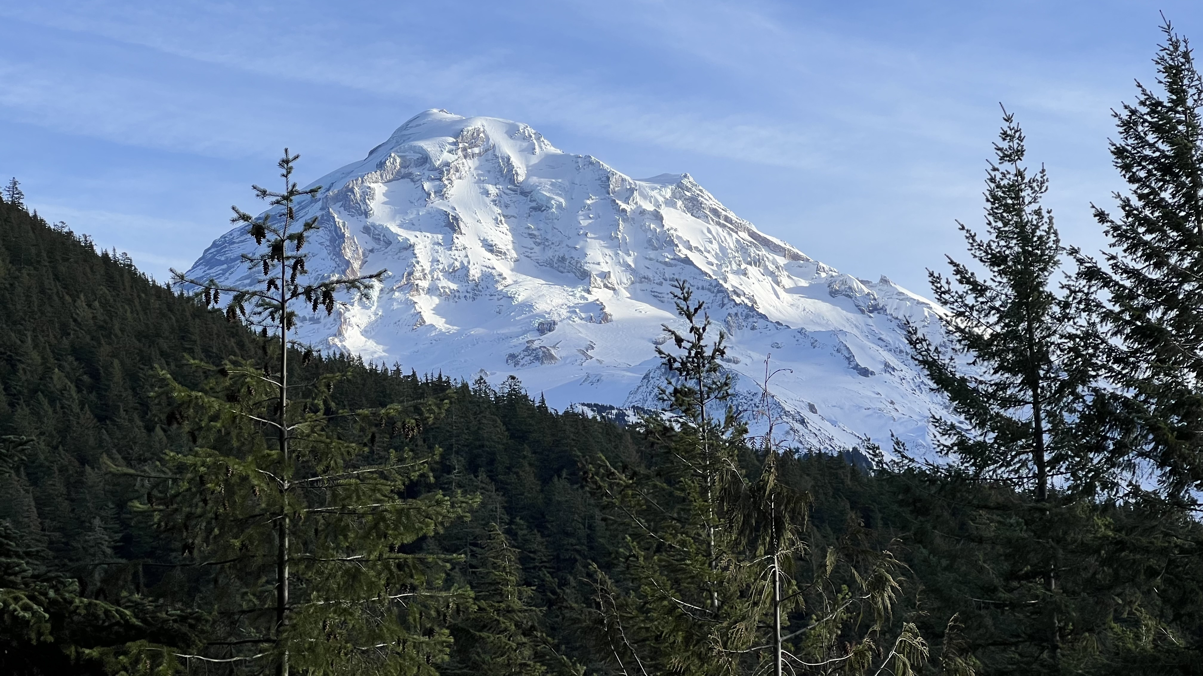 Snow-covered Mount Rainier (Tahoma) from the West Boundary Trail. Photo by trip reporter kidz won't hike.  
