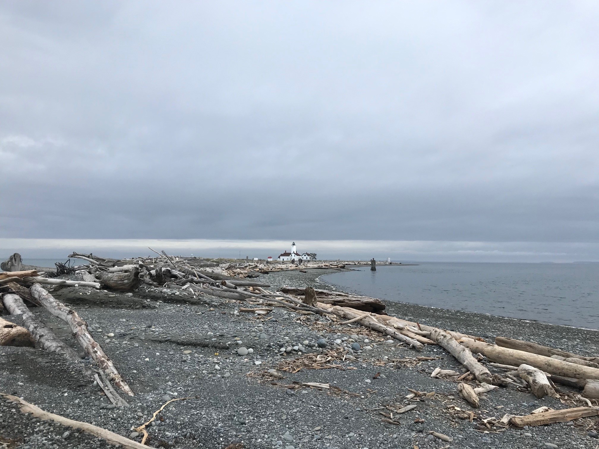 The lighthouse from a distance on Dungeness Spit at the Dungeness National Wildlife Refuge. Photo by SeattleCB.