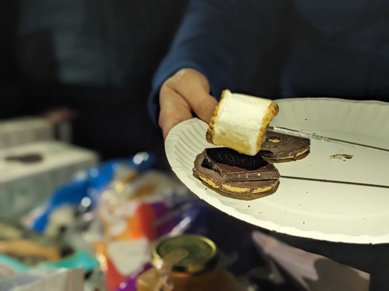 The Keebler s'more, made of Keebler Fudge Stripes cookies, chocolate, and a roasted marshmallow. Photo by Tiffany Chou.
