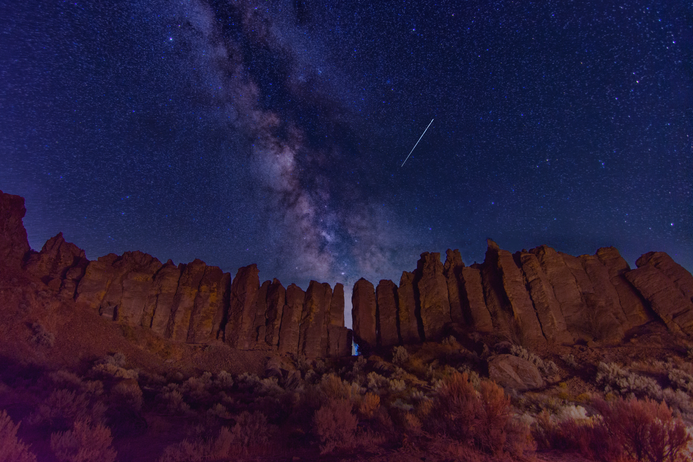 A shooting star over The Feathers at Frenchman Coulee. Photo by Manit Singh Kalsi.