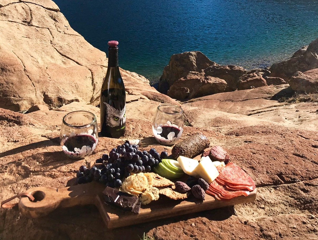 A charcuterie board and wine pairing at the summit.