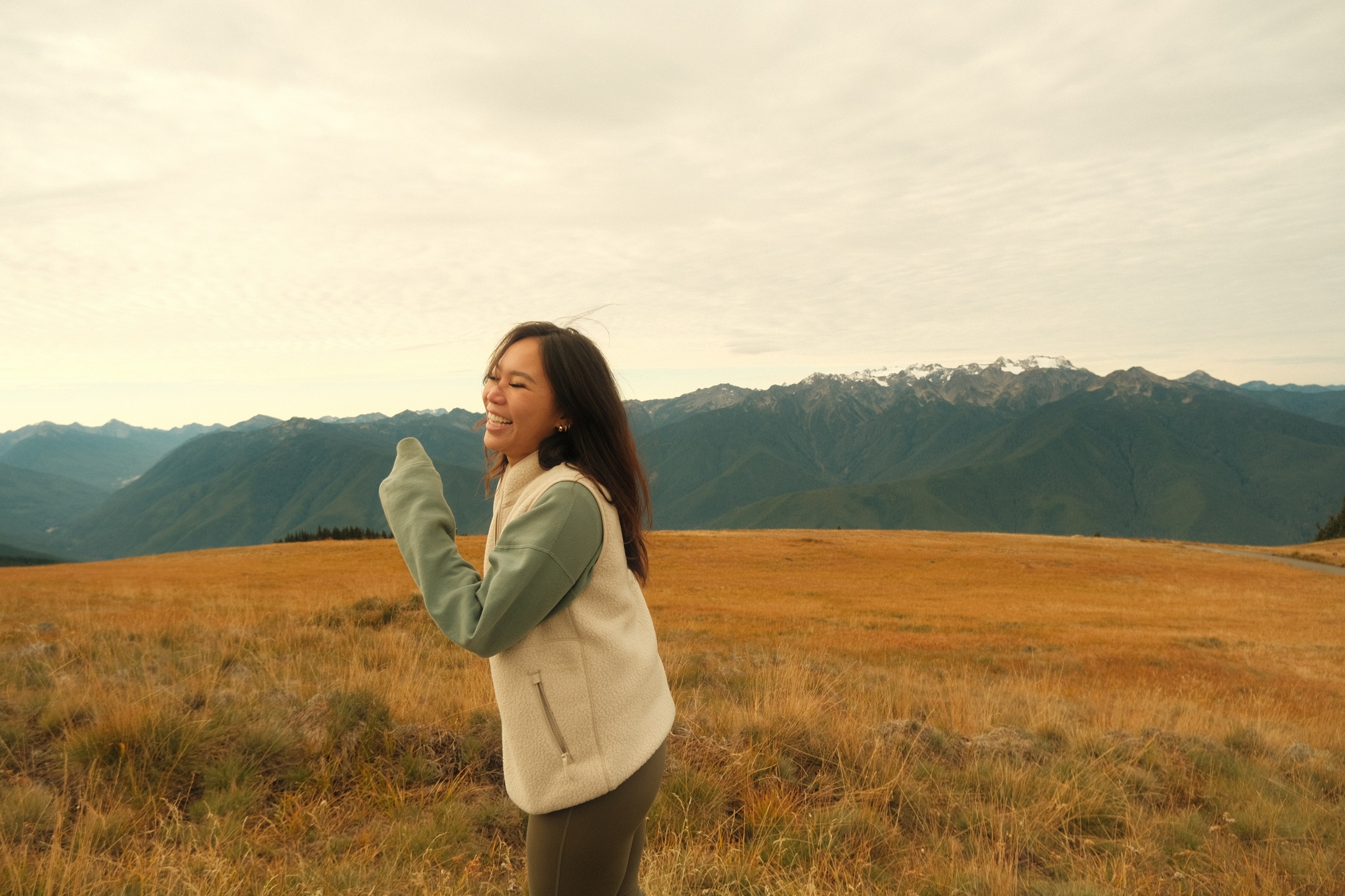 Hiker enjoying a high meadow. 