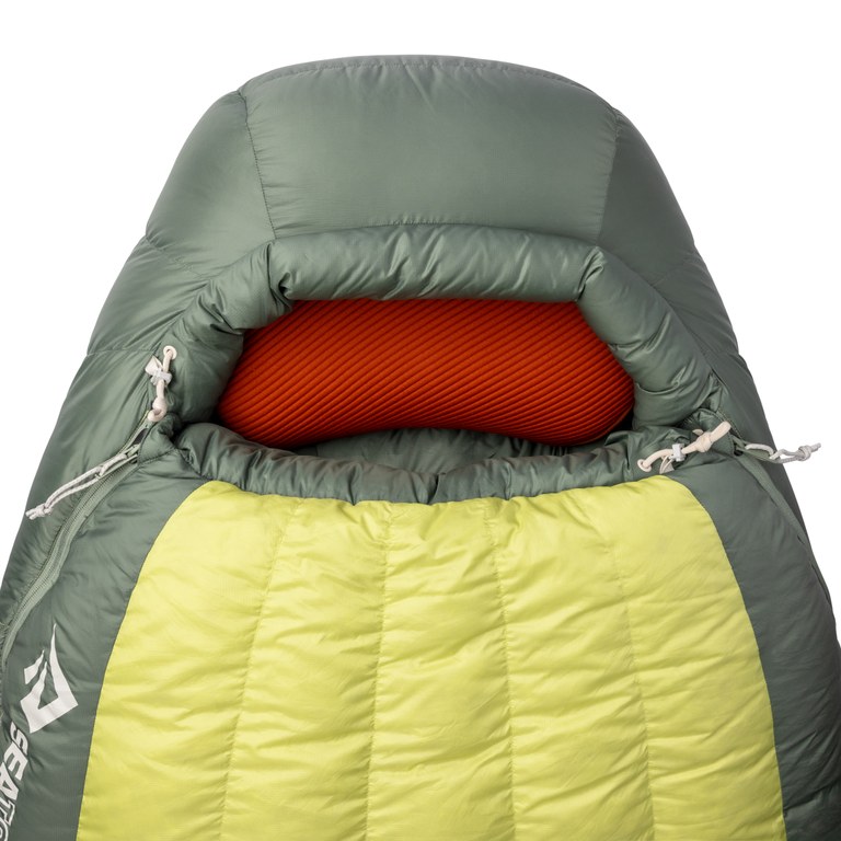 A backpacking pillow and sleeping bag.