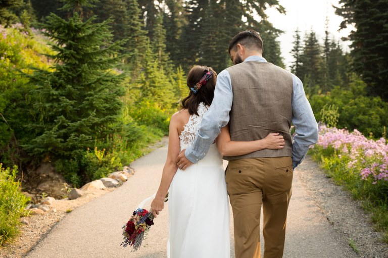 Dawn and Jim walking to ceremony site at Paradise Mt Rainier. Photo by Lisa Champlain..jpg