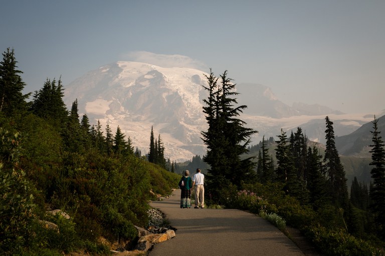 Guests walking to ceremony at Myrtle Falls Mt. Rainier. Photo by Lisa Champlain..jpg