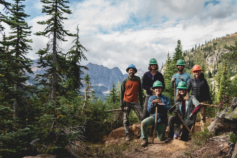 The crew posing along trail on the PCT