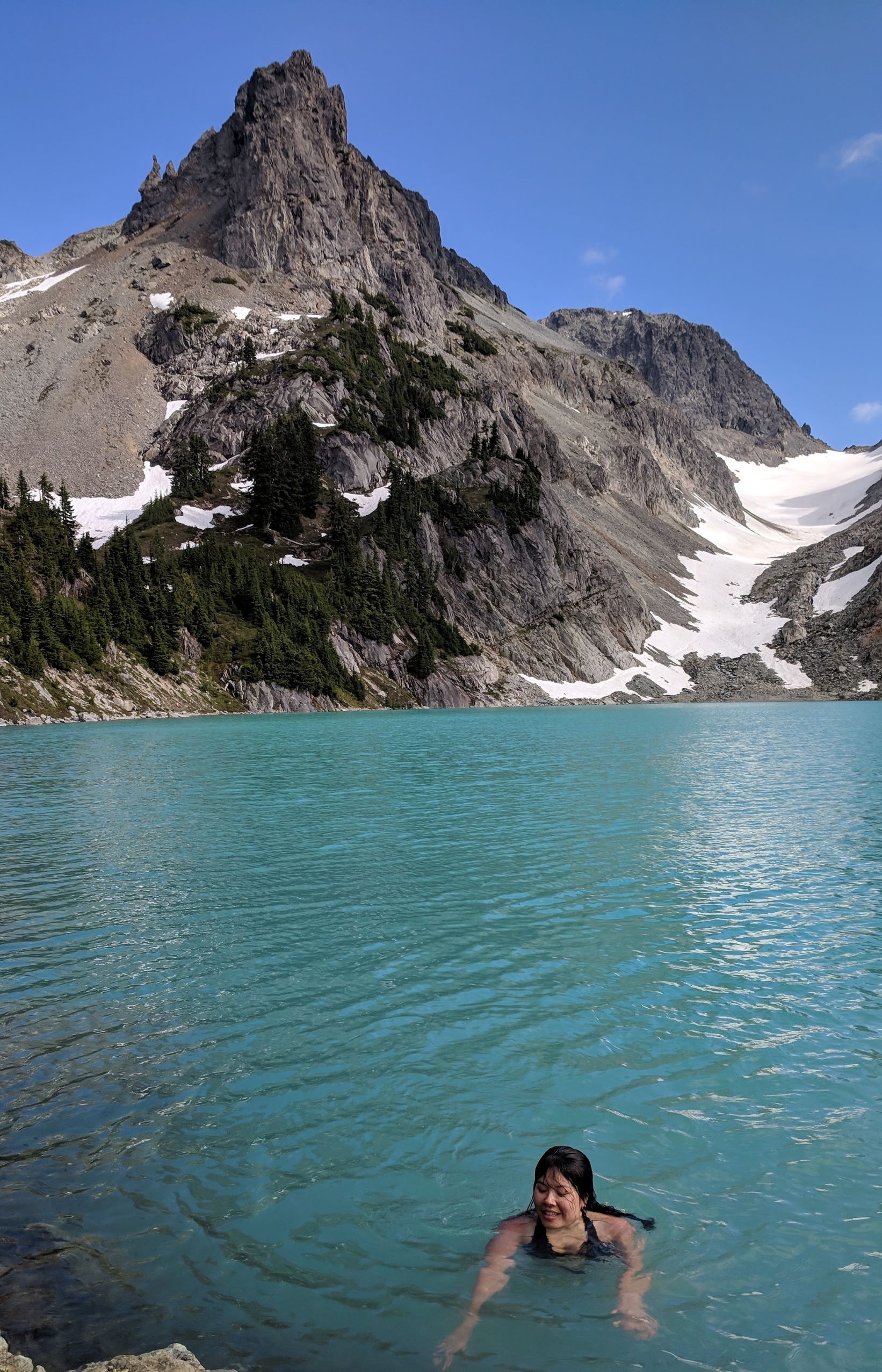 Tiffany swimming in Jade Lake. Photo by Katie Davis.