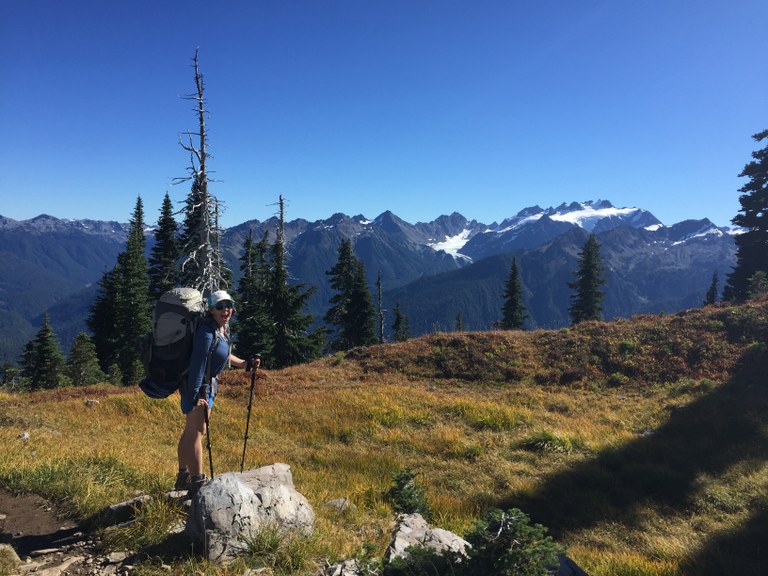 Loren backpacking. Photo by Tyler LePard. Loren backpacking. Photo by Tyler LePard.