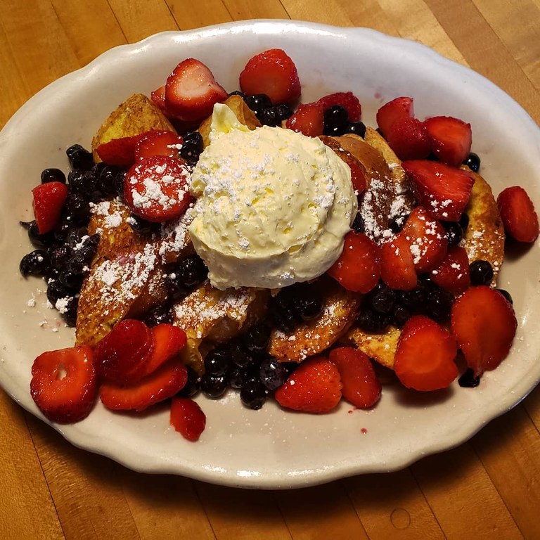 Chances are the Maltby Cafe offers some of the largest breakfasts you've ever seen. Photo courtesy of the Maltby Cafe Homemade Maltby bread fruit French toast with fresh strawberries and blueberries