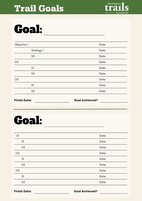 A template of Vision, goal, strategies and objectives to help plan a hiking goal. 