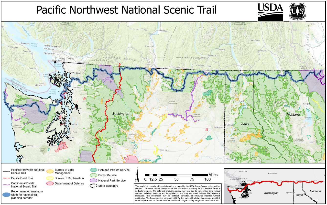 This is a map from the environmental assessment for the PNT comprehensive plan. It shows the trail's route from Montana to Washington.