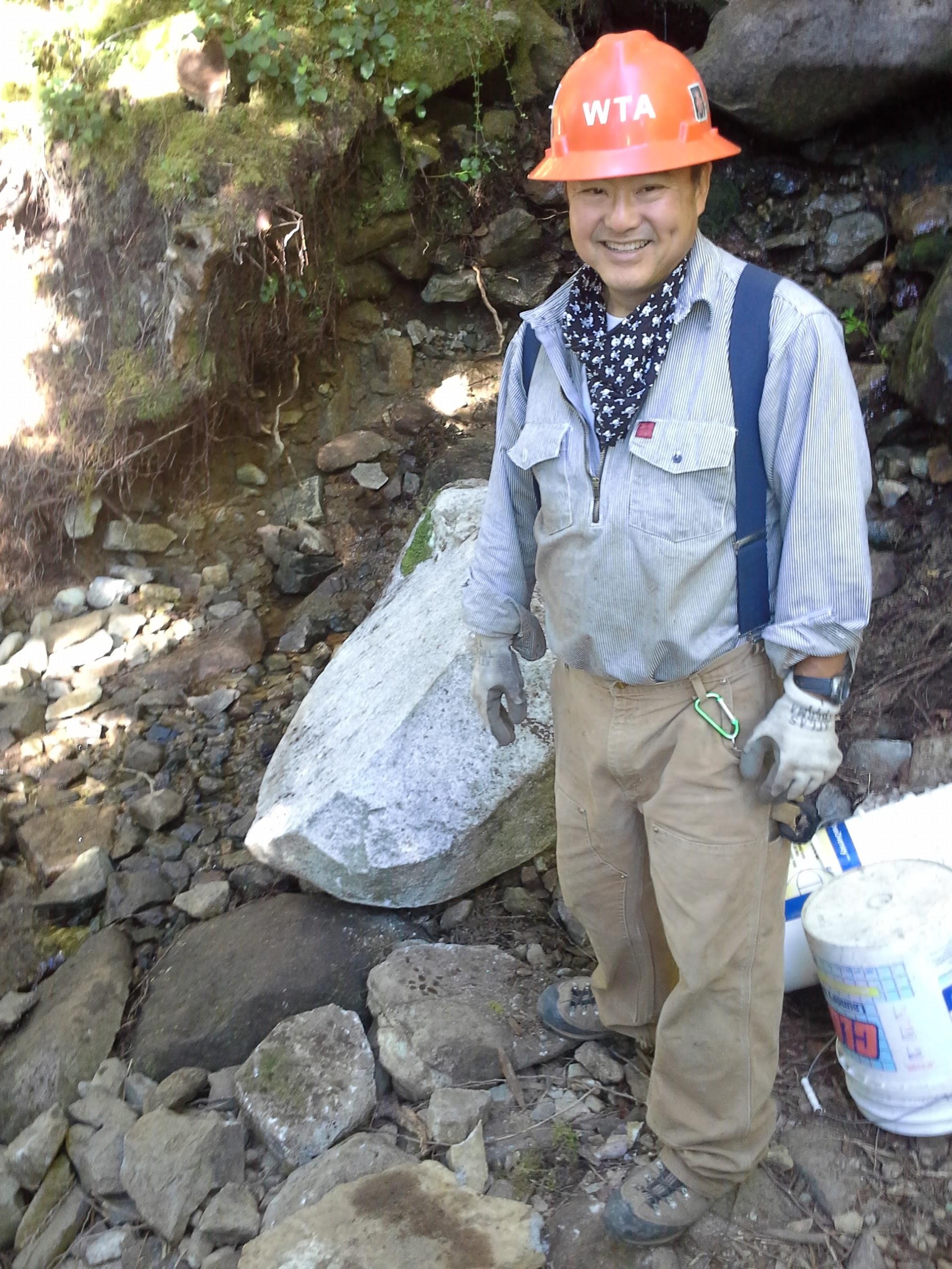Jon Nishimura working on trail