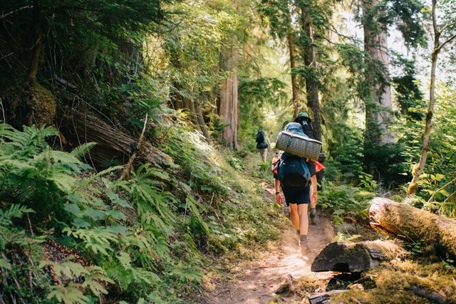 Hiking to the volunteer vacation camp at Skyline. Photo by Karen K. Wang.