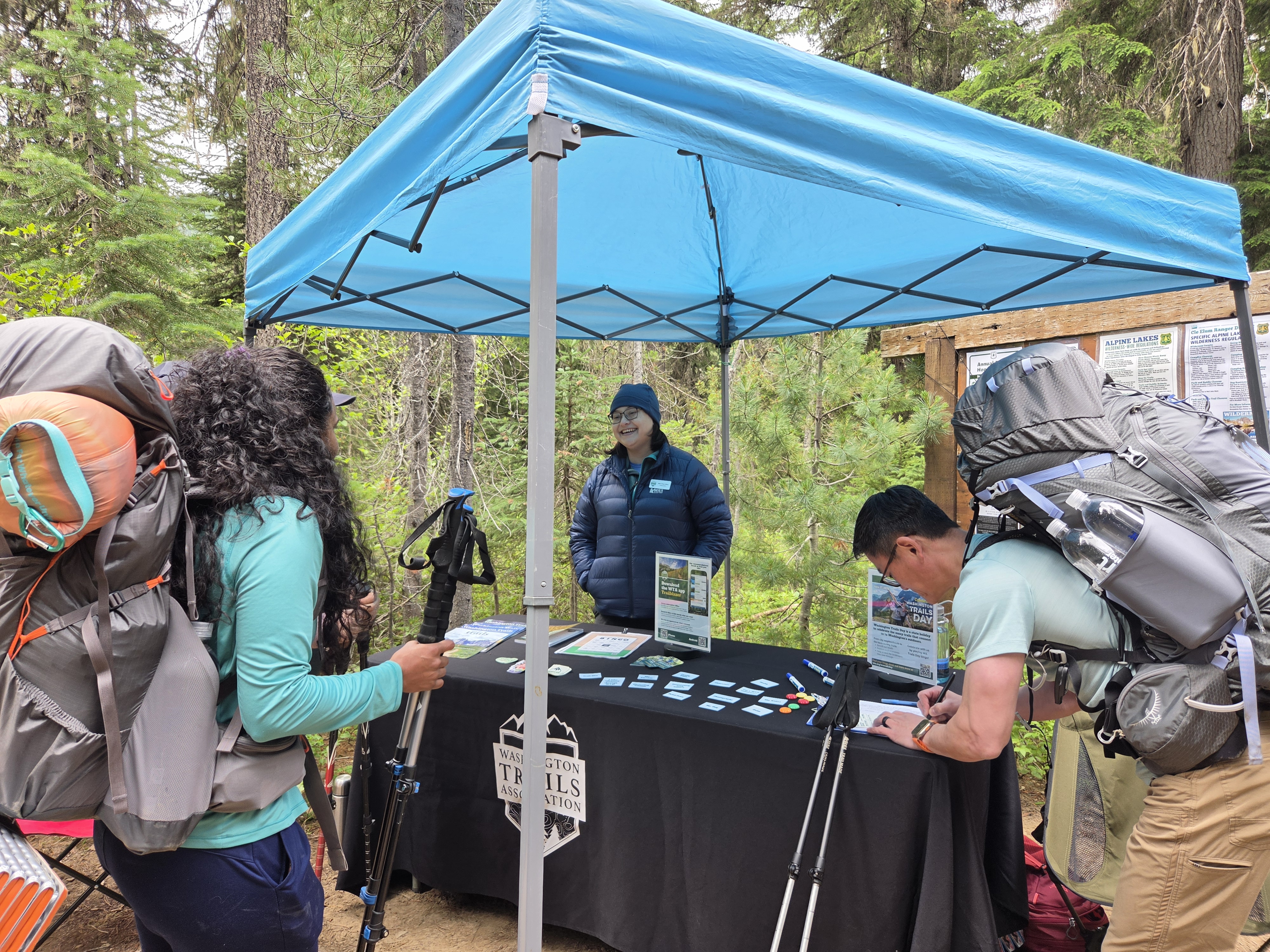 Backpackers stop by before hiking Pete Lake Backpackers stop by before hiking Pete Lake