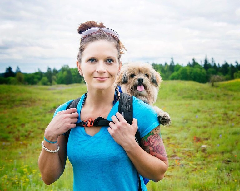 Old pup in backpack Old pup in backpack