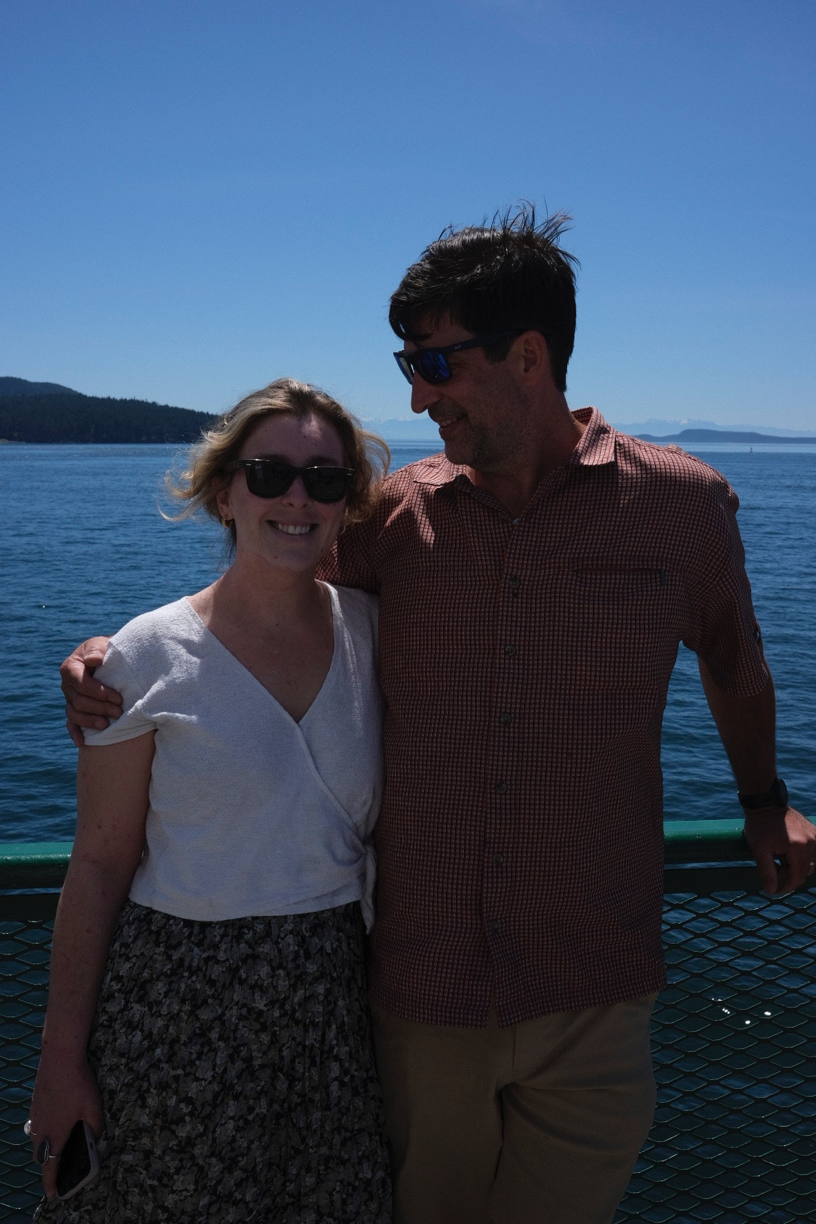 Two people on a Washington state ferry.