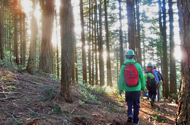 Trail crew members head out for a day of work in Larrabee State Park. Photo by Taum Sauk. 