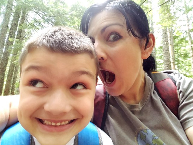 Jacob and his mom, Kristina, on trail. Photo courtesy of Kristina Schemnitzer.