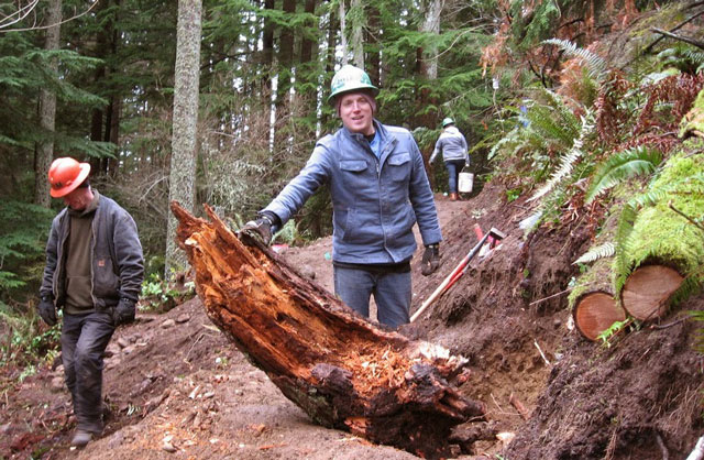 A trail crew on Squak Mountain. Photo by Barbara Budd.