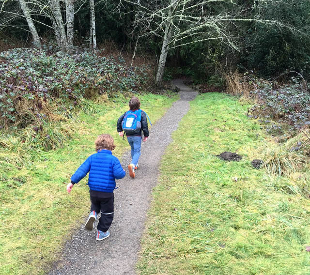 Bill and Alyssa's sons exploring the trails at Evans Creek Preserve. Photo by Alyssa Kreider