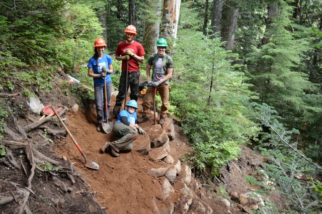 Volunteers work on the West Fork Foss Trail on a Back Country Response Team trip in the Mount Baker-Snoqualmie National Forest. Photo by Anna Roth.