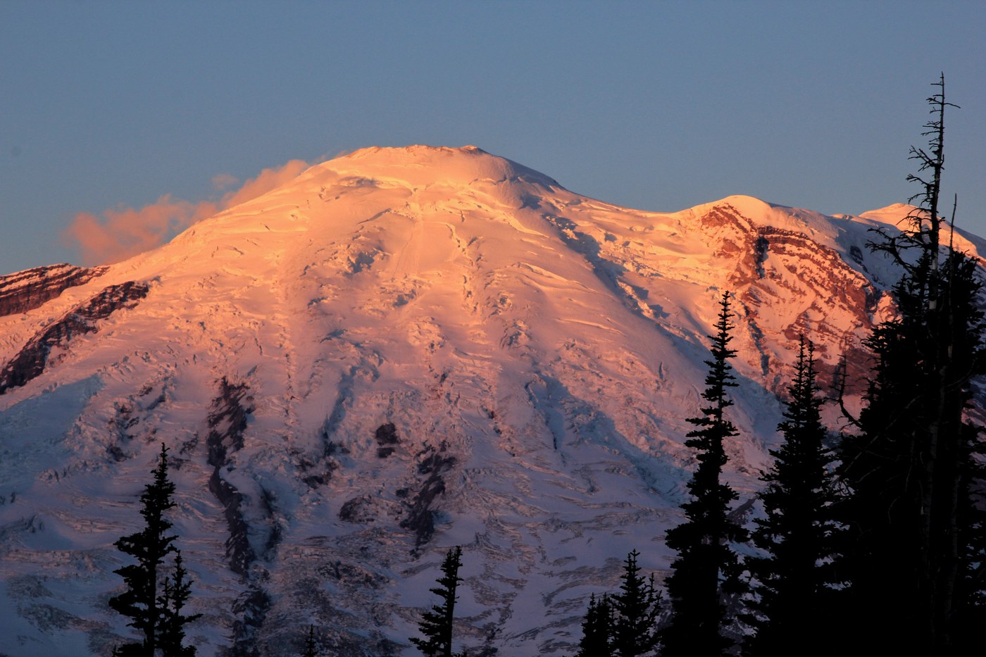 An October 2023 view of Rainier at Sunrise by WTA trip reporter and member, Leap
