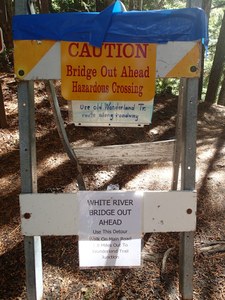 A bridge out along the Wonderland Trail last year forced hikers to reroute. Photo by Coug Up.