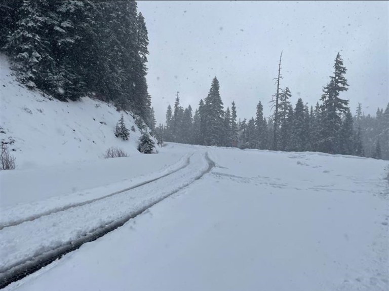 Chinook Pass/Cayuse Pass at Mount Rainier National Park covered in snow. Photo courtesy WSDOT.