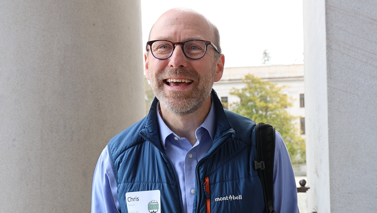 Chris Hannon A hiker smiles at the camera at the state capitol.