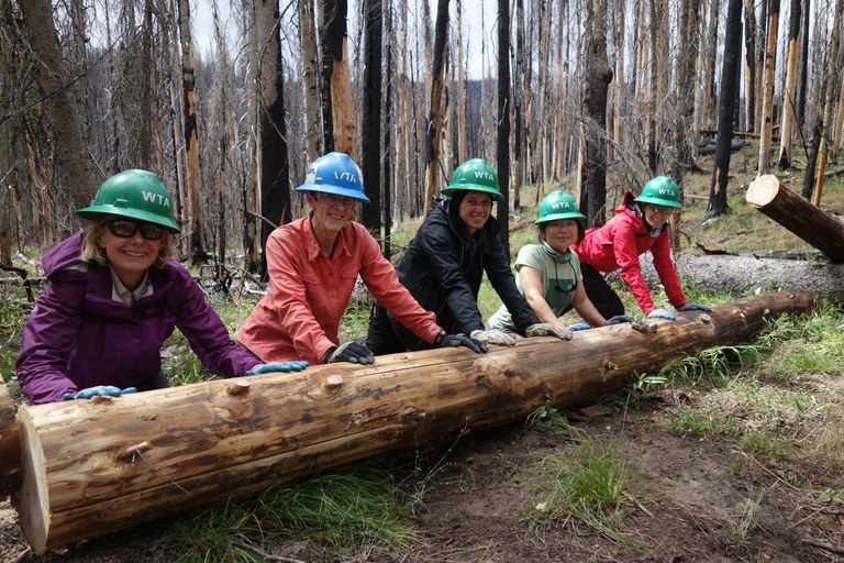 All-women crew removing a log on the Crow Lake Way BCRT. Photo by Pam McRae