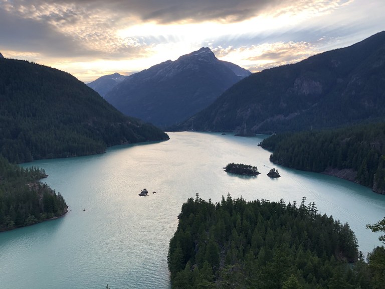 View of Diablo Lake at sunset. Photo by Steve Kennedy.