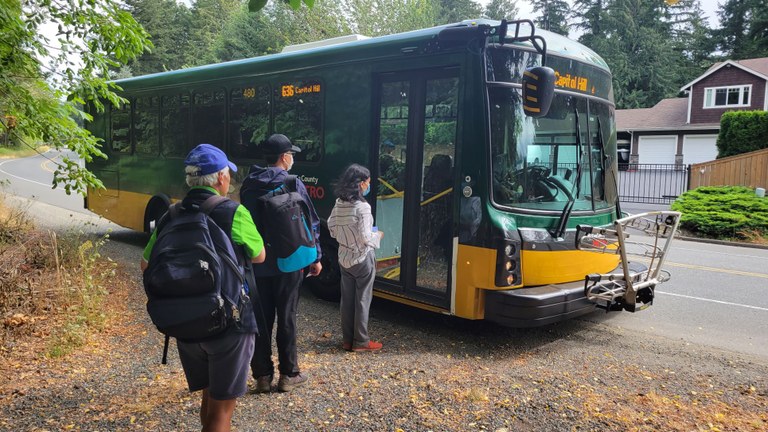 ECOSS in-language hiking group heading back to Seattle via Trailhead Direct. ECOSS specific in-language hiking group heading back to Seattle from the Little Si trailhead via the Trailhead Direct bus.