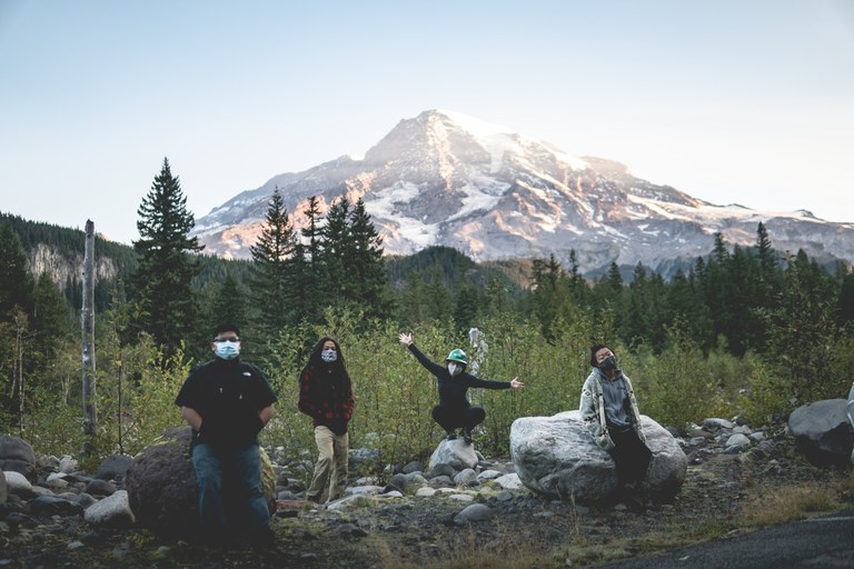 Leaders from WTA's 2020 Emerging Leaders Program cohort stand in front of Rainier
