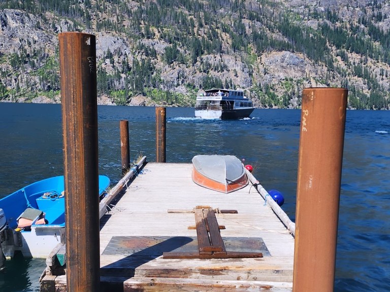 The Lady of the Lake ferry departs from the Fish Creek dock along Lake Chelan. Photo by trip reporter Tiffers80.