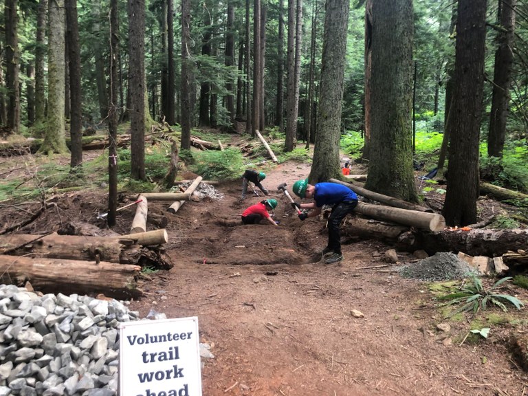 Youth volunteer vacation crew working on the trail at Franklin Falls. Photo by Kaci Darsow.